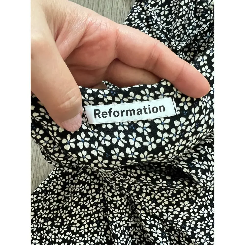 REFORMATION Marlowe Ditsy Floral Print Black & White Mini Dress Slip Dress - Picture 5 of 8